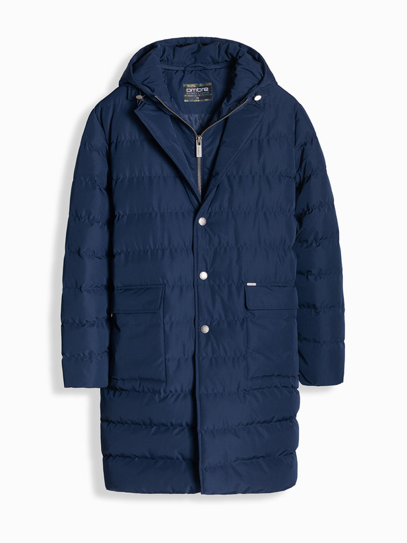 Ombre Clothing Lange Herren-Steppjacke mit Revers und Futter dunkelblau Ombre Clothing