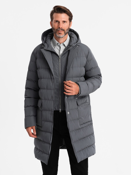 Ombre Clothing Lange Herren-Steppjacke mit Revers und Futter graphit Ombre Clothing