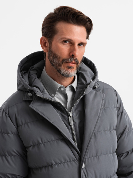 Ombre Clothing Lange Herren-Steppjacke mit Revers und Futter graphit Ombre Clothing