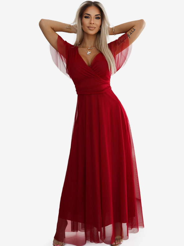 numoco Langes Kleid mit Dekolleté und kurzen Ärmeln - burgunderrot Numoco NASTIA