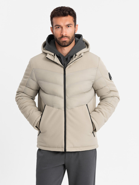 Ombre Clothing Herren Steppjacke mit hohem Kragen beige Ombre Clothing