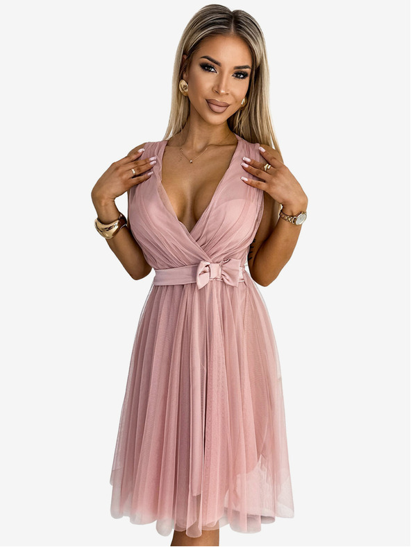 numoco Tüllkleid mit Dekolleté und Schleife - dirty pink Numoco