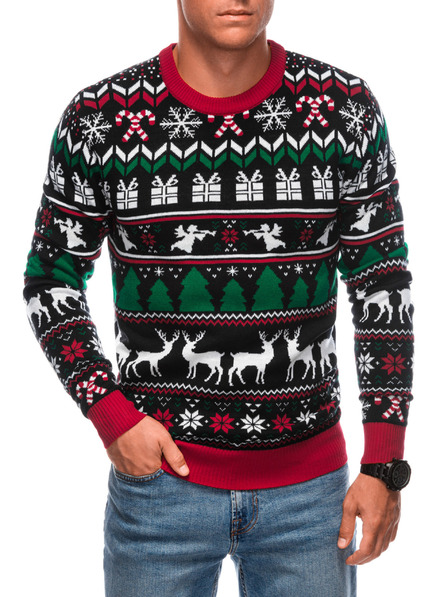 Edoti Herren Norweger Winterpullover mit Weihnachtsmotiv Schwarz EDOTI