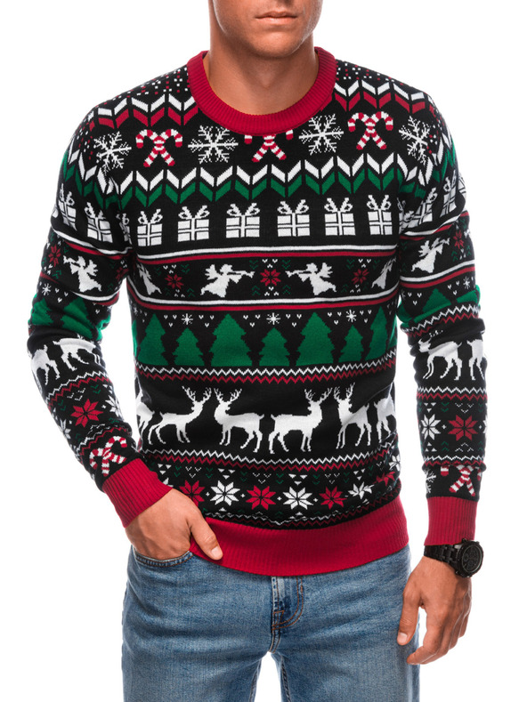Edoti Herren Norweger Winterpullover mit Weihnachtsmotiv Schwarz EDOTI