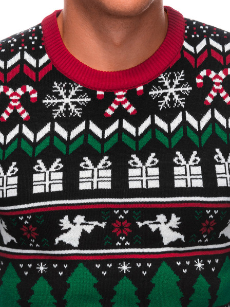 Edoti Herren Norweger Winterpullover mit Weihnachtsmotiv Schwarz EDOTI