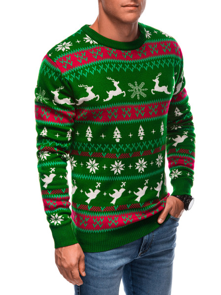 Edoti Herren Norwegerpullover mit Rentier Grün EDOTI