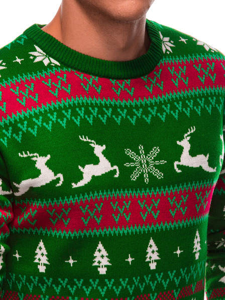 Edoti Herren Norwegerpullover mit Rentier Grün EDOTI