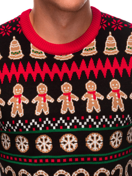 Edoti Herren-Weihnachtspulli mit norwegischen Lebkuchen Schwarz und Braun EDOTI