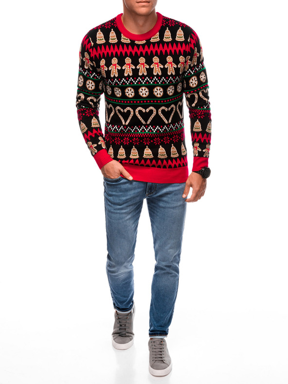 Edoti Herren-Weihnachtspulli mit norwegischen Lebkuchen Schwarz und Braun EDOTI