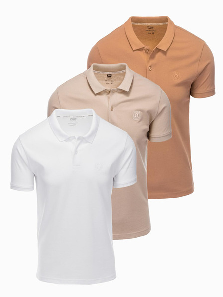 Ombre Clothing Herren-Poloshirt aus Baumwolle BASIC - weiß/weiß/hellbraun V6 OM-POBS-0133 Ombre Clothing