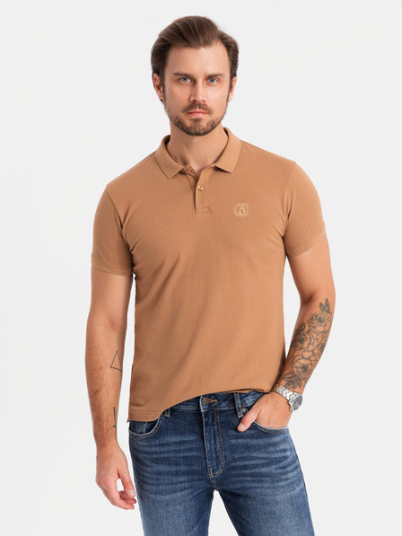 Ombre Clothing Herren-Poloshirt aus Baumwolle BASIC - weiß/weiß/hellbraun V6 OM-POBS-0133 Ombre Clothing