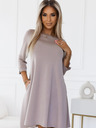 numoco Klassisches Trapezkleid mit schwarzem Gürtel - Beige Numoco
