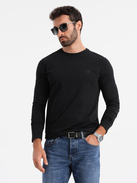 Ombre Clothing Herren T-Shirt SLIM FIT mit V-Ausschnitt und Elastan und Aufdruck schwarz Ombre Kleidung