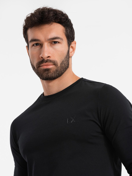 Ombre Clothing Herren T-Shirt SLIM FIT mit V-Ausschnitt und Elastan und Aufdruck schwarz Ombre Kleidung