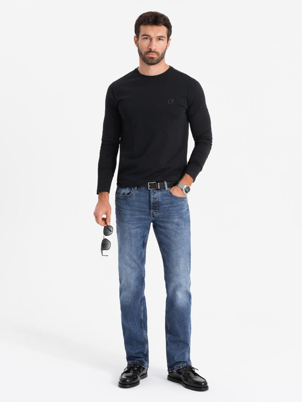 Ombre Clothing Herren T-Shirt SLIM FIT mit V-Ausschnitt und Elastan und Aufdruck schwarz Ombre Kleidung