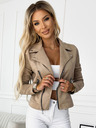 numoco Beige Damen-Wildlederjacke mit langen Ärmeln und Reißverschlüssen Numoco