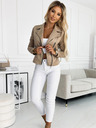 numoco Beige Damen-Wildlederjacke mit langen Ärmeln und Reißverschlüssen Numoco