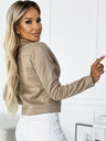 numoco Beige Damen-Wildlederjacke mit langen Ärmeln und Reißverschlüssen Numoco