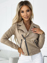 numoco Beige Damen-Wildlederjacke mit langen Ärmeln und Reißverschlüssen Numoco