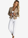 numoco Beige Damen-Wildlederjacke mit langen Ärmeln und Reißverschlüssen Numoco