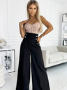 numoco Schwarze elegante Damenhose mit hohem Bund und weitem Bein und goldenen Knöpfen Numoco