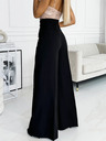 numoco Schwarze elegante Damenhose mit hohem Bund und weitem Bein und goldenen Knöpfen Numoco
