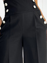 numoco Schwarze elegante Damenhose mit hohem Bund und weitem Bein und goldenen Knöpfen Numoco