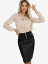 numoco Beige Damenbluse mit langen Ärmeln und Krawatte Numoco