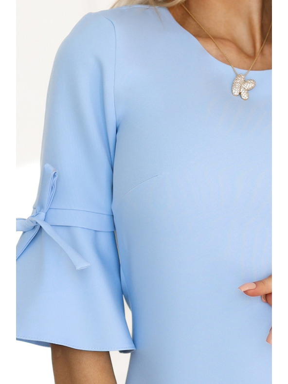 numoco Hellblaues Damen-Trapezkleid mit Numoco-Ärmelbändern