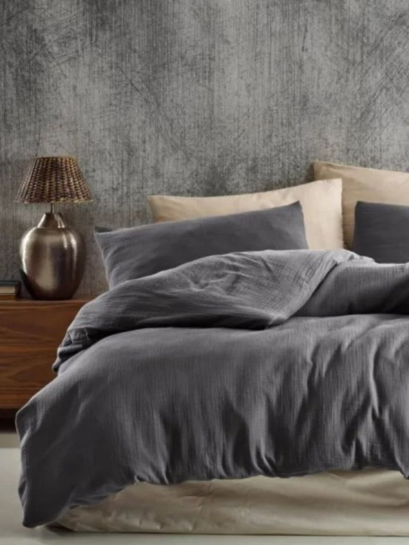 Kvalitex French muslin bedding 200x200, 70x90cm dark gray Kvalitex