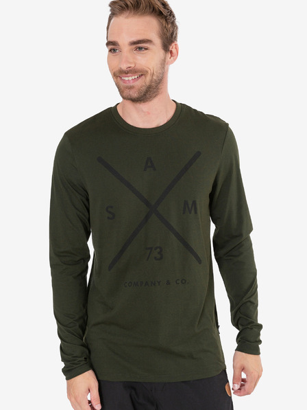 Sam 73 Dunkelgrünes Herren-T-Shirt mit Druck SAM 73