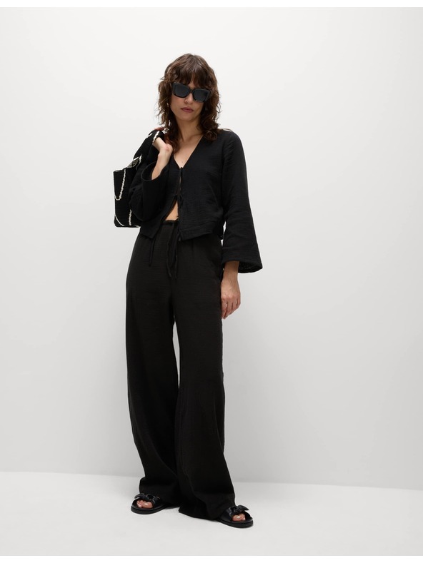 Marks & Spencer Pants with drawstring, made of pure cotton Marks & Spencer black