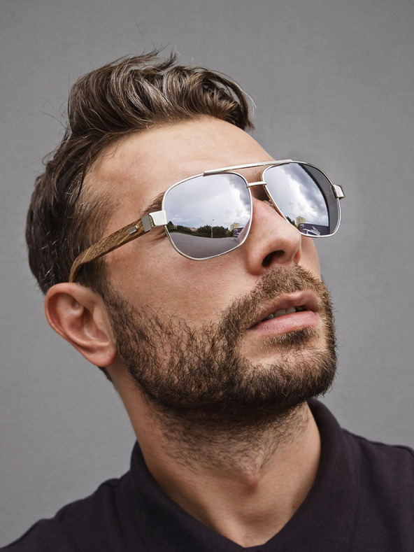 VEYREY VeyRey Holz Piloten Sonnenbrille Pent Silber Gläser