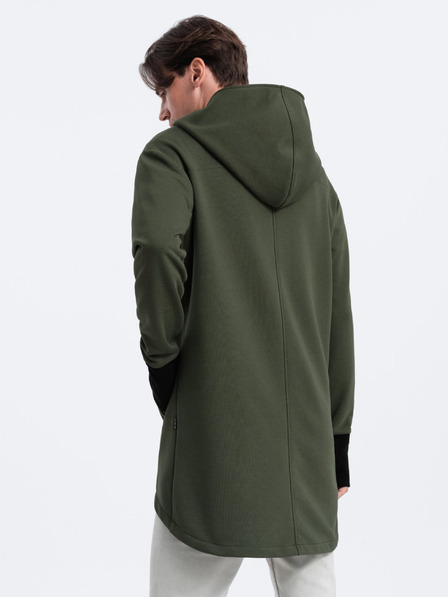 Ombre Clothing Dunkelgrünes Herren-Sweatshirt mit asymmetrischem Verschluss Ombre Clothing