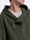 Ombre Clothing Dunkelgrünes Herren-Sweatshirt mit asymmetrischem Verschluss Ombre Clothing