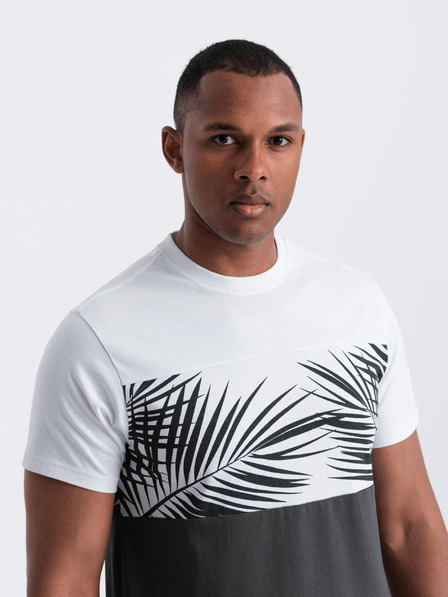 Ombre Clothing Weißes und graues bedrucktes Herren T-Shirt Ombre Kleidung