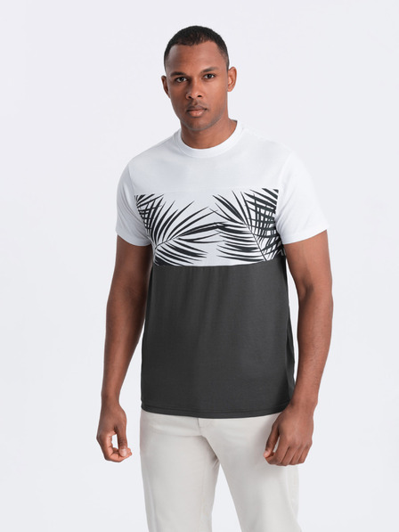 Ombre Clothing Weißes und graues bedrucktes Herren T-Shirt Ombre Kleidung