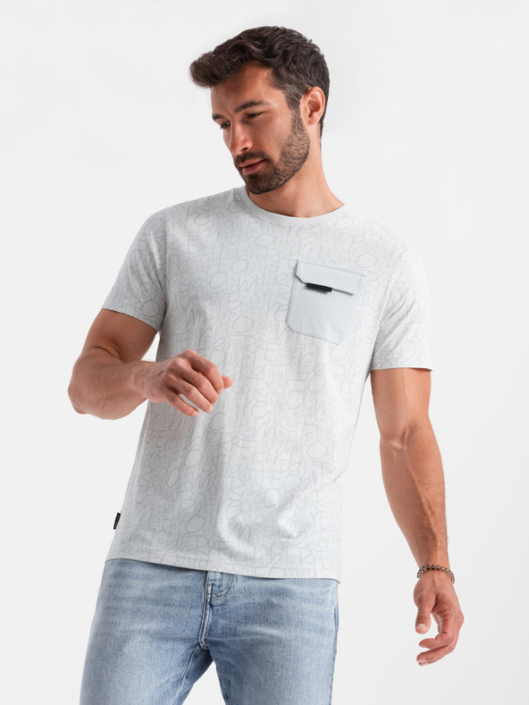 Ombre Clothing Hellgraues Herren-T-Shirt mit Tasche Ombre Clothing