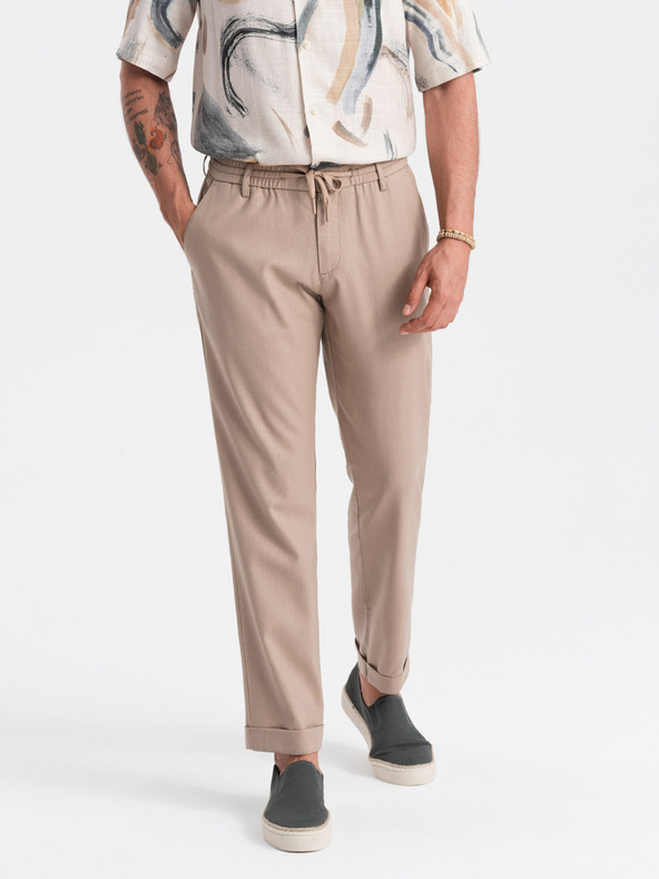 Ombre Clothing Hellbraune Herren Chino-Hose mit Leinen Ombre Clothing