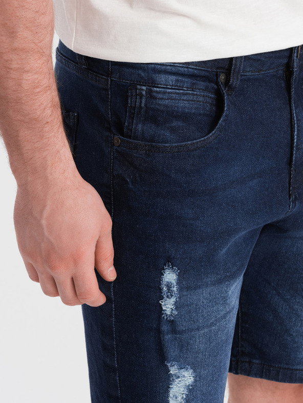 Ombre Clothing Dunkelblaue Herrenshorts aus Denim mit Löchern Ombre Clothing