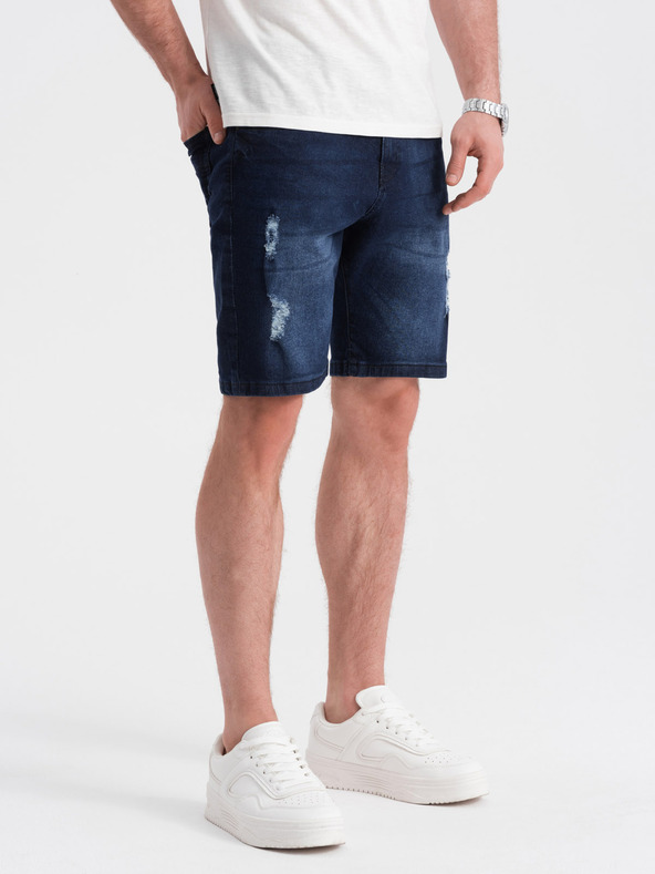 Ombre Clothing Dunkelblaue Herrenshorts aus Denim mit Löchern Ombre Clothing
