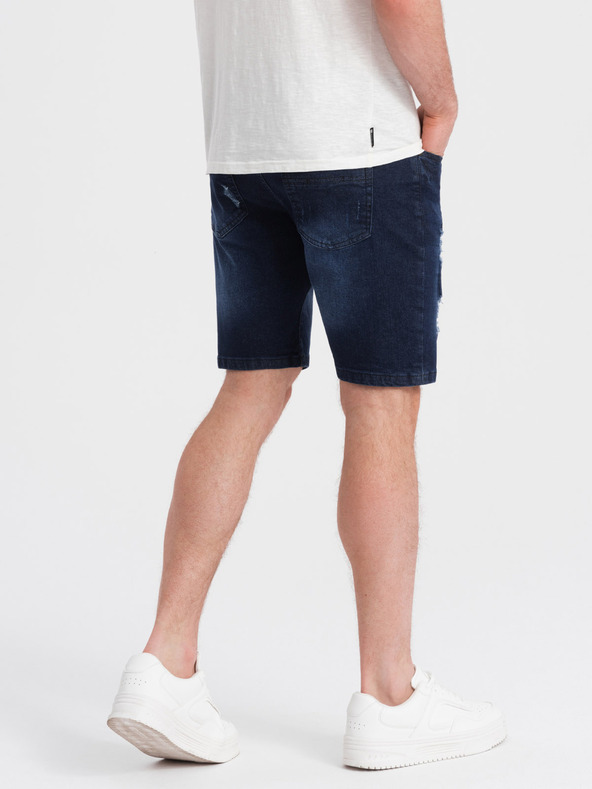 Ombre Clothing Dunkelblaue Herrenshorts aus Denim mit Löchern Ombre Clothing