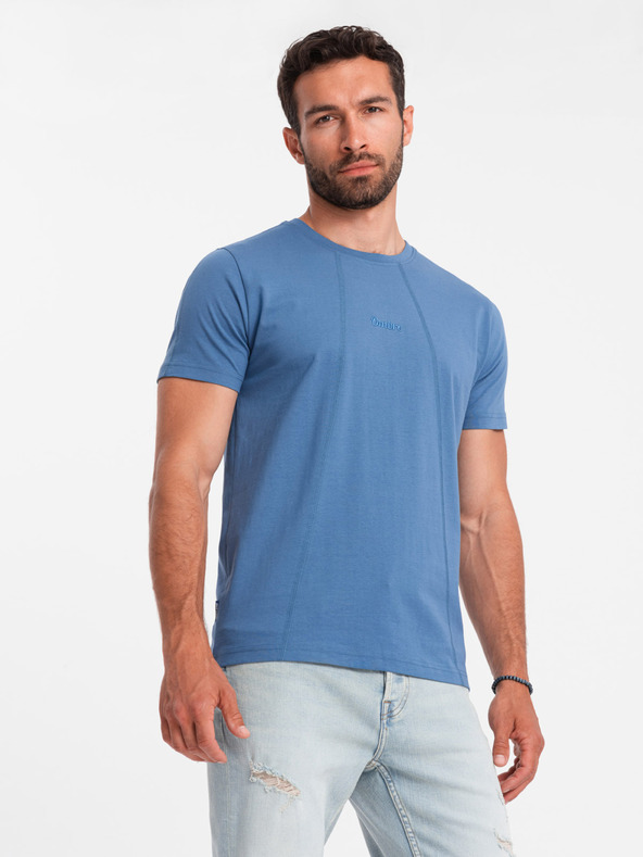 Ombre Clothing Blaues Herren-T-Shirt mit zarter Stickerei Ombre Clothing