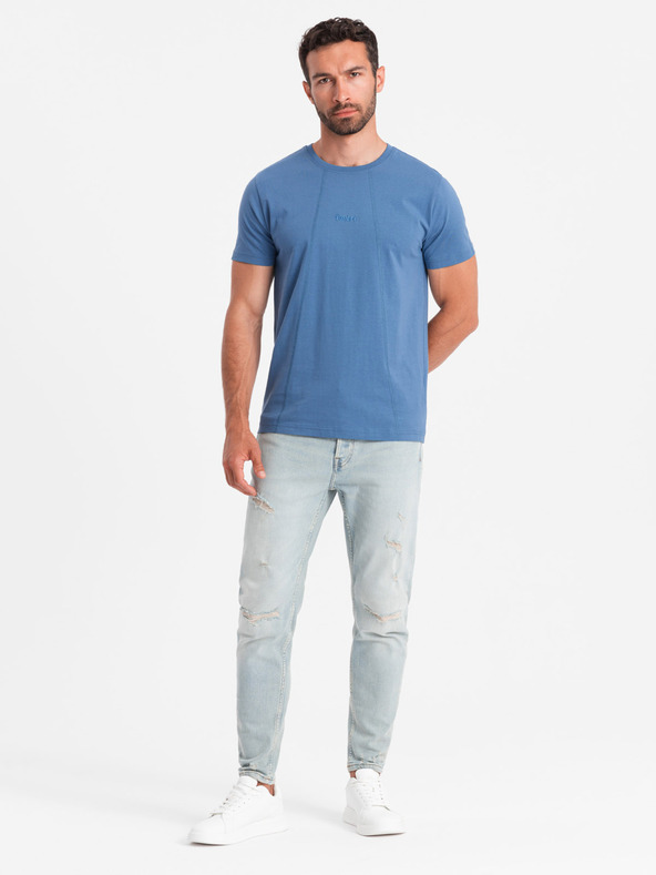 Ombre Clothing Blaues Herren-T-Shirt mit zarter Stickerei Ombre Clothing