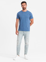 Ombre Clothing Blaues Herren-T-Shirt mit zarter Stickerei Ombre Clothing