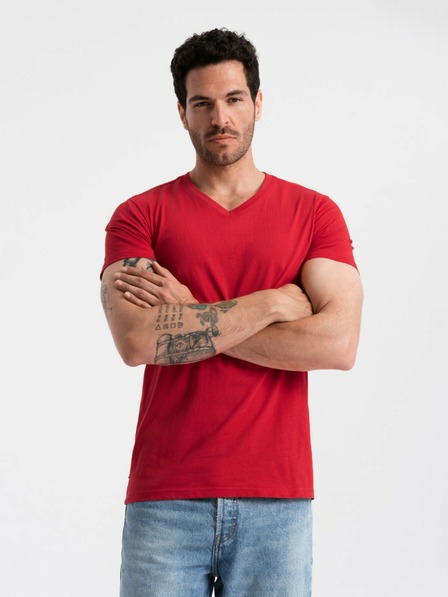 Ombre Clothing Rotes Herren T-Shirt mit Rundhalsausschnitt aus Baumwolle Ombre Clothing
