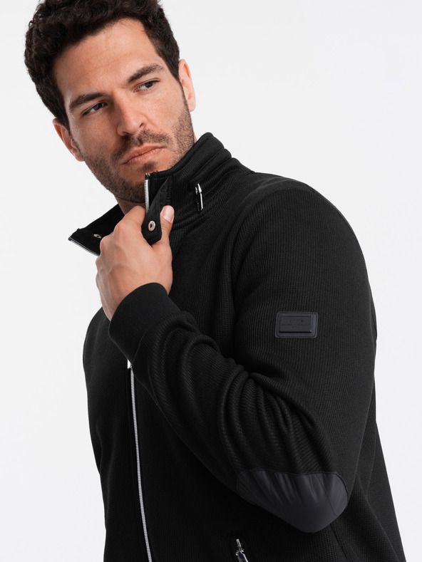 Ombre Clothing Schwarze Herrenjacke mit hohem Kragen und Fleece-Innenseite Ombre Clothing