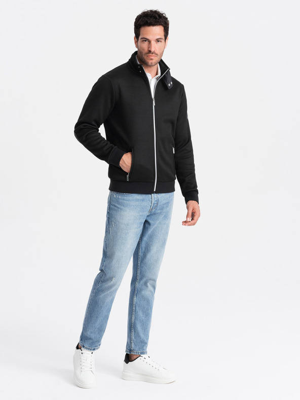 Ombre Clothing Schwarze Herrenjacke mit hohem Kragen und Fleece-Innenseite Ombre Clothing