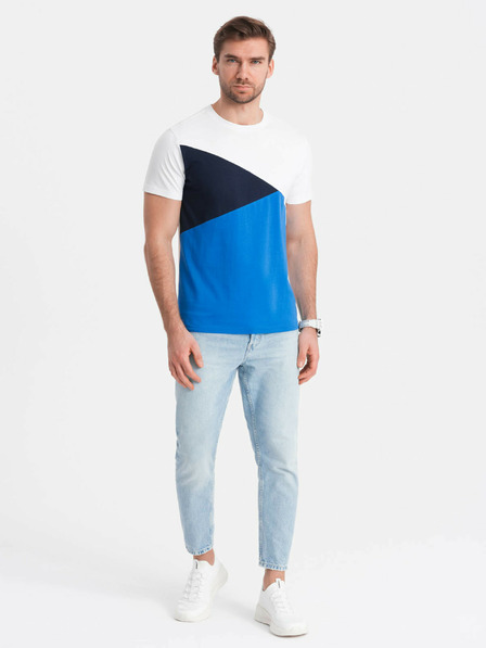 Ombre Clothing Weißes und blaues Herren-T-Shirt aus Baumwolle Ombre Clothing