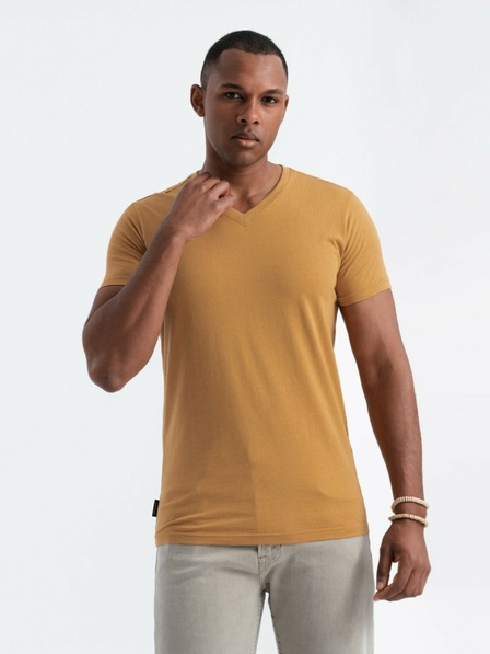 Ombre Clothing Senffarbenes Herren T-Shirt aus Baumwolle mit Rundhalsausschnitt Ombre Clothing